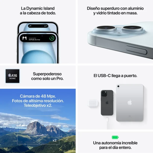 Apple iPhone 15, Negro, 128 GB, 5G, 6.1" OLED Nuevo - Imagen 4